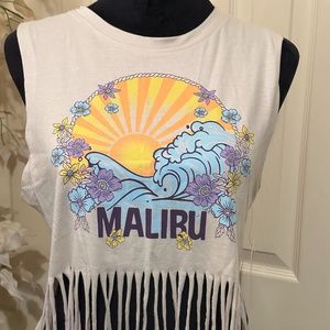 Malibu Electric Pink Croc Top with Fringe NWT Size Large